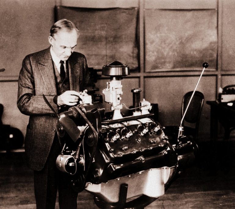 Henry Ford with V-8 Engine